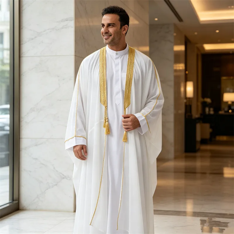 Eid Muslim Men Jubba Thobe Dishdasha Open Abaya Islamic Ramadan Cardigan Robe Saudi Arabic Musulman Caftan Dubai Djellaba Kimono