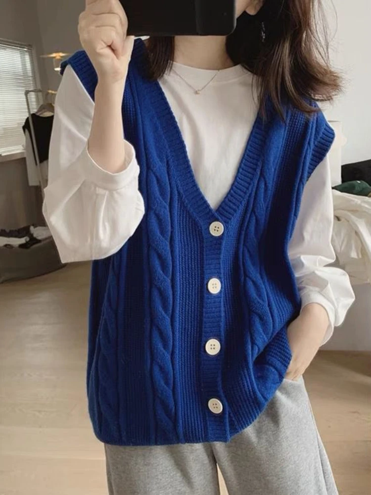 سترات سترة نسائية بسيطة نقية تصميم فضفاض كل مباراة نمط Preppy الخامس الرقبة عادية اليومية الطلاب الخريف Ulzzang تريكو