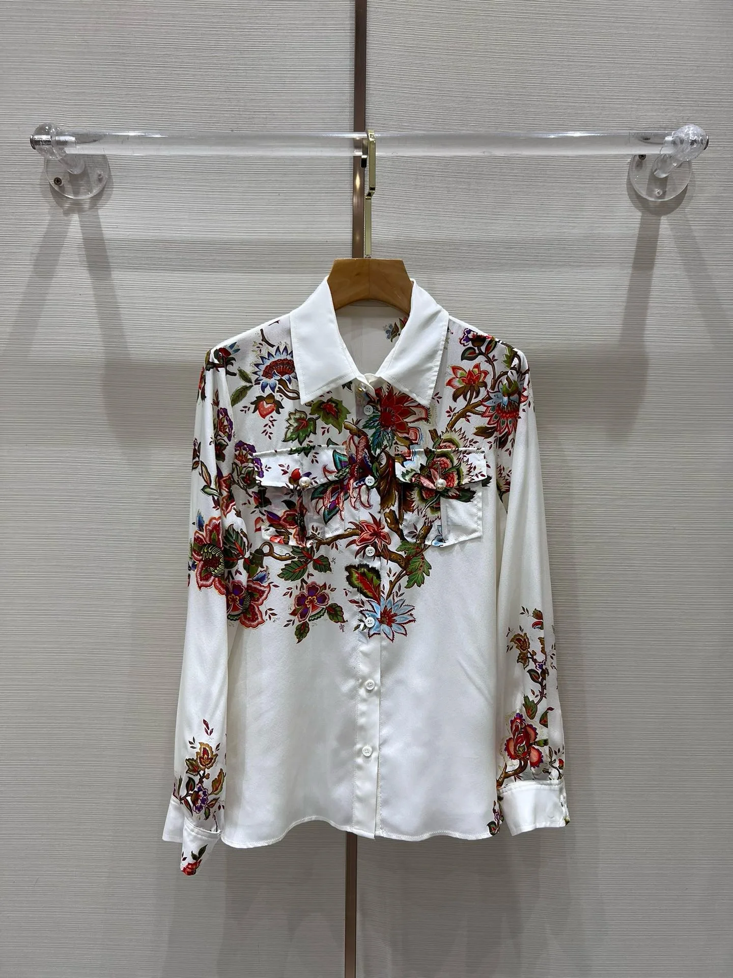 EVACANDIS 100% Real Silk Vintage Chic Women Spring Summer New Floral Long Sleeve Shirt High Quality Sweet Elegant Bohemian Tops