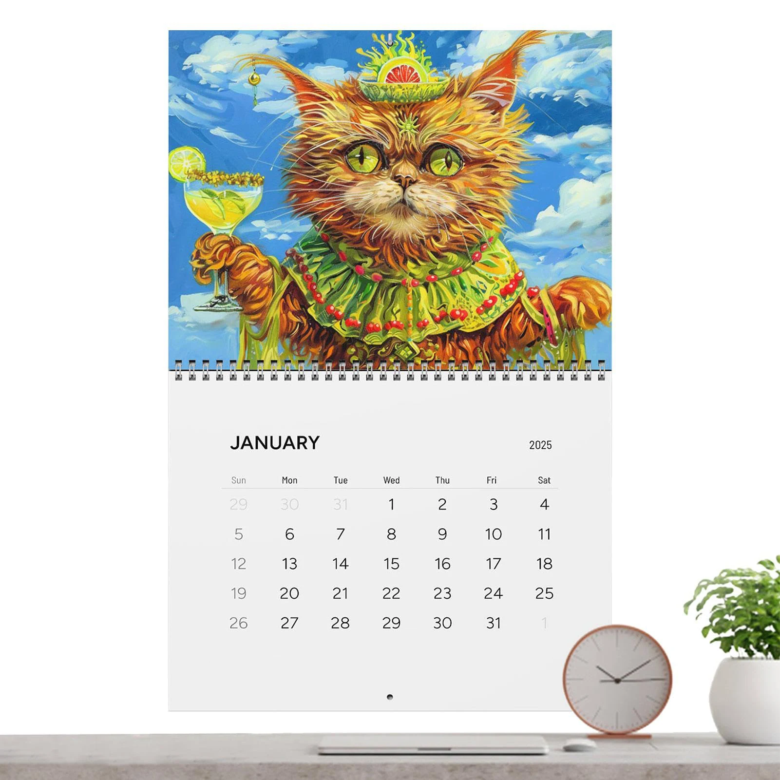 Настенный календарь с кошками, 2026, милый пьяный кот, календарь с мультяшным рисунком, ежемесячный настенный календарь для детей, любителей кошек-подростков