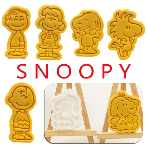 Imagen 1 del producto Cortadores de galletas Snoopy, molde para galletas de plástico con dibujos animados 3D, moldes para galletas prensables, sello para galletas, cocina para hornear, utensilios de repostería para niños