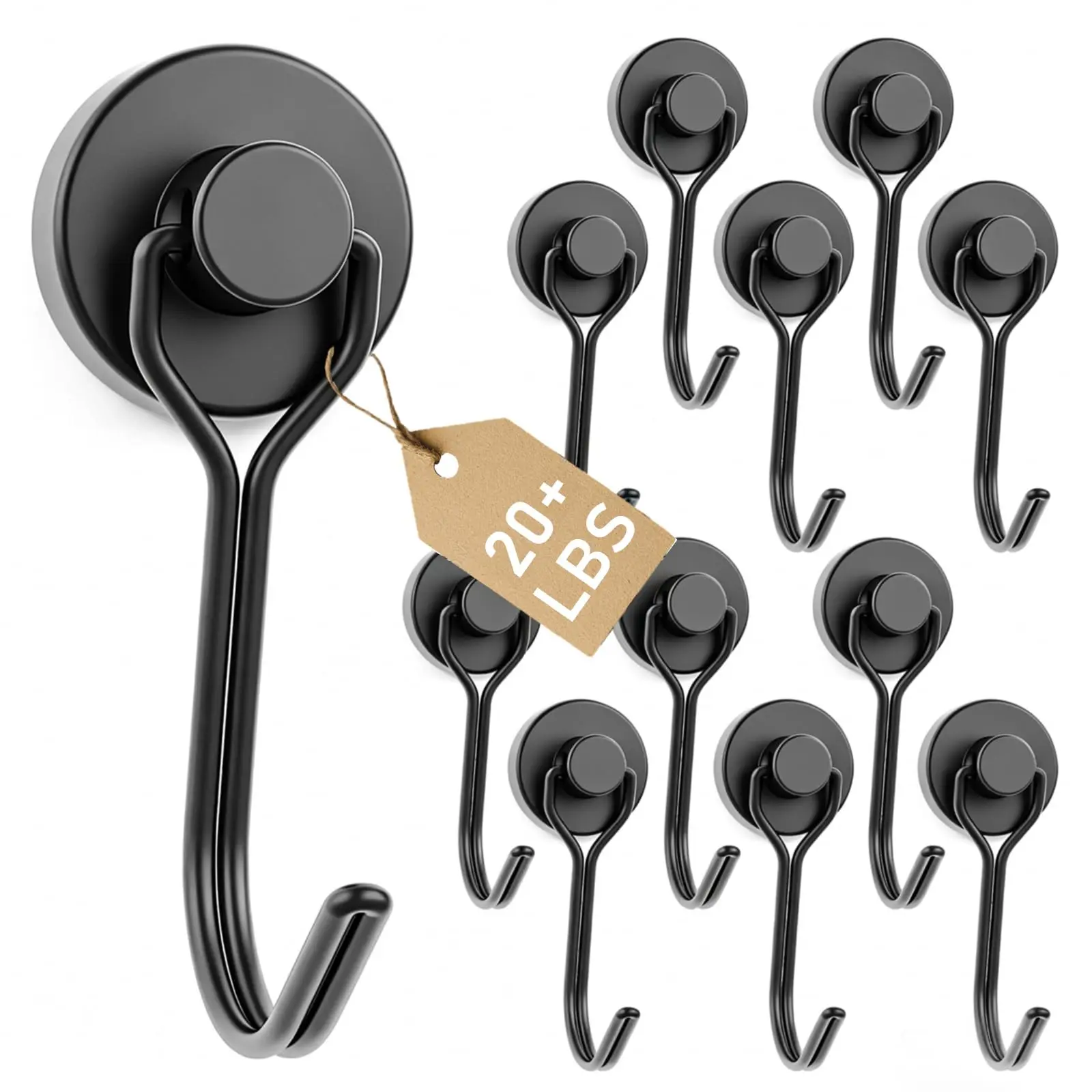 Schwarze magnetische Haken, 20 lbs+ rostfreie, robuste Haken für Kreuzfahrtschiffkabinen, Kränze, Schlüssel, Handtücher, Regenschirme, Tassen, 3/6/12/20er-Pack
