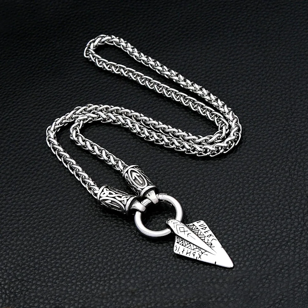 Retro Rune Spearhead Pendant Necklace Nordic Viking Celtic For Men Women Stainless Steel Mythology Accessory Fashion Jewelry