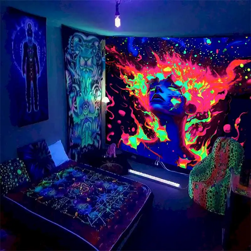 VIKAMA Blacklight Mushroom Gamer Tapestry Wall Hanging, 6 Designs, Wall Decor for Bedroom Living Room Dorm