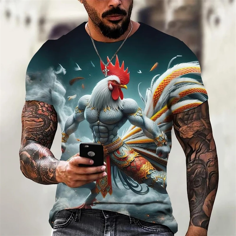 French Muscle Cock Print T-shirt For Men Clothes Streetwear Personality O-neck T Shirts Run Fitness Outdoor Sport Male Tee Top