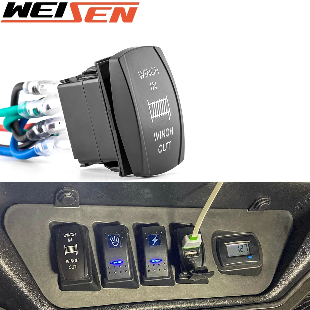 

ON/OFF Blue "Winch In & Out" Momentary LED 7-Pin Waterproof illuminated Rocker Switch Universal For Ford Truck F-150 SUV 12V 20A