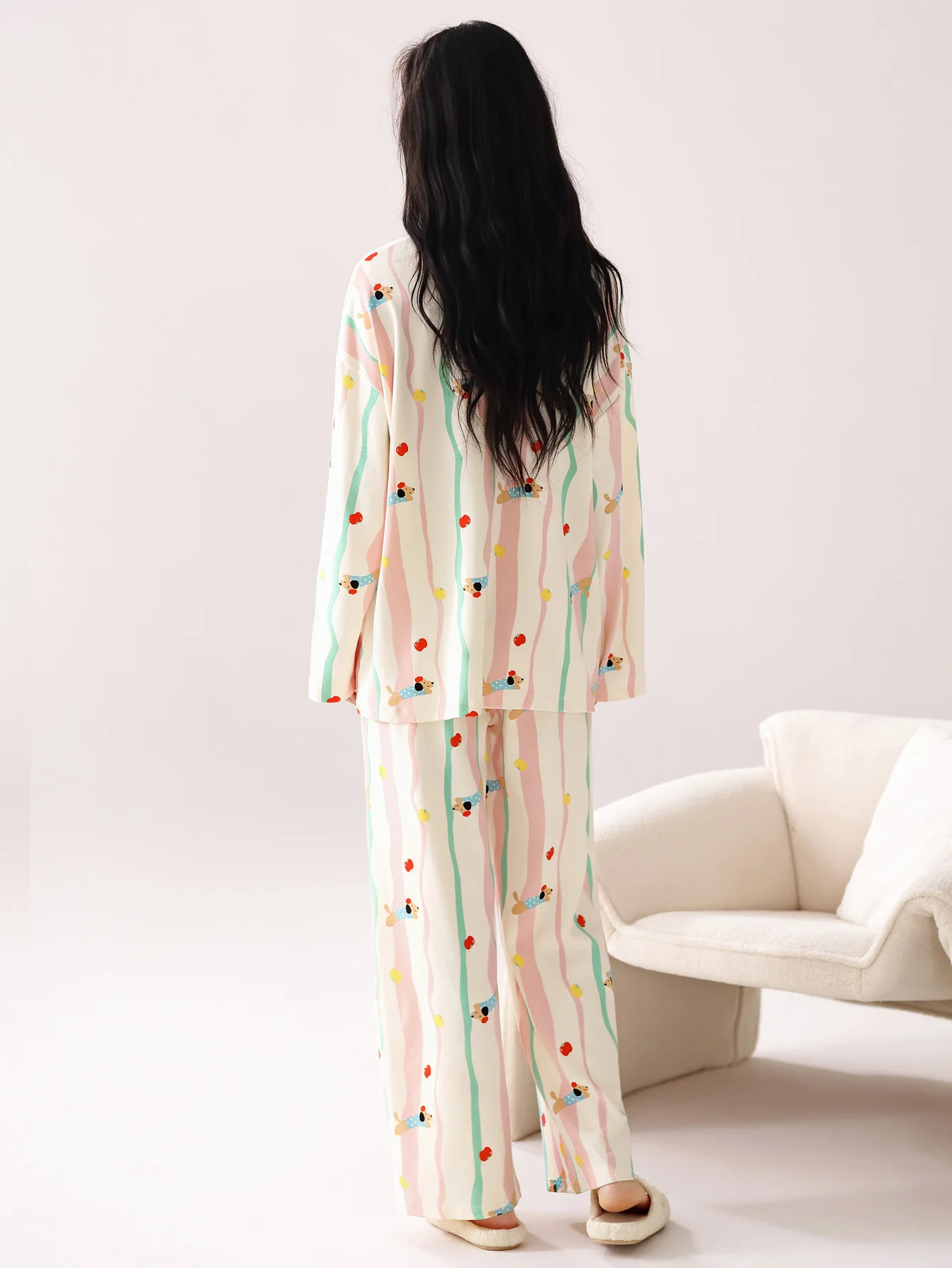 ملابس نوم من القطن الخالص 100% مع وسادة صدر، سراويل نسائية للخريف والشتاء بأكمام طويلة، ملابس نوم نسائية مقاس كبير من القطن الخالص