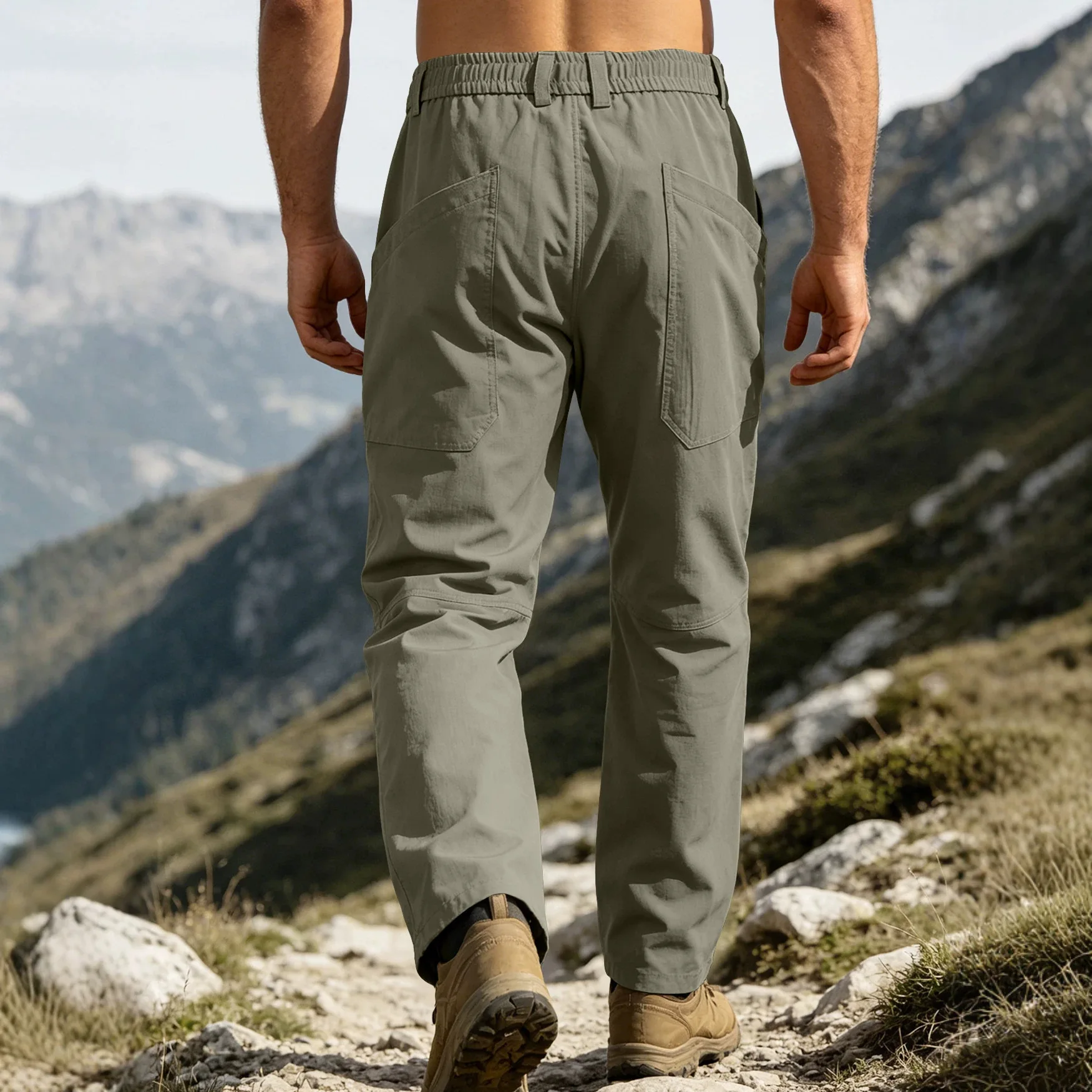 New Men's Tactical Work Pants, Quick-Dry and Breathable, Elastic Waist, Multi-Pocket, Hiking and Wear-Resistant Work Pants