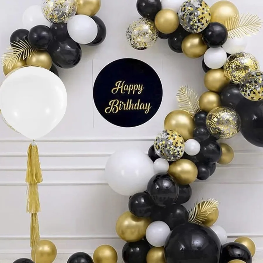 62 pièces Kit de ballons confettis colorés ballon scintillant 12 pouces ballons de fête confettis noir or blanc pour anniversaire bébé Sh
