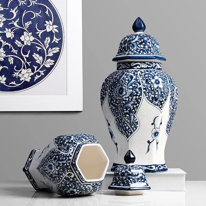 Pattern Jar Vase Arrangement Desktop Decoration Large Ceramic Sealed Storage