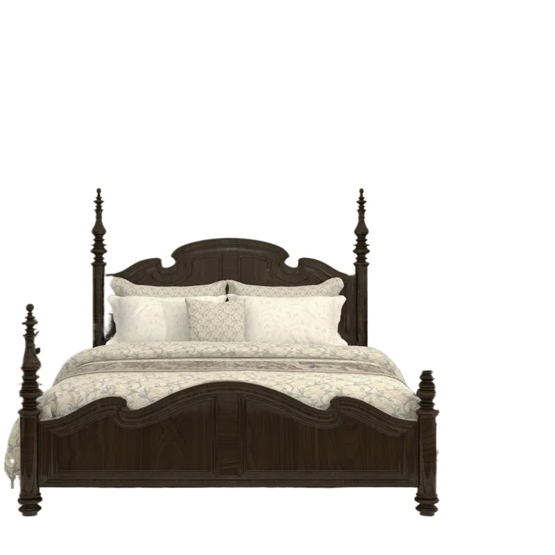 

French retro solid wood 1.8 meters double bed American country master bedroom bed, Nanyang style villa solid