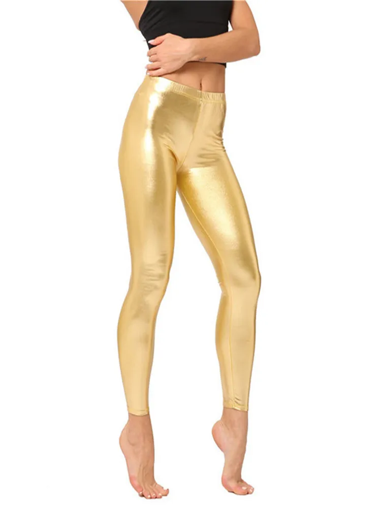 YRRETY Women Shiny Metallic Sports Leggings Bright Pencil Pant Fitness Fashion Leather Gold Silver Jeggings Candy Color Trousers