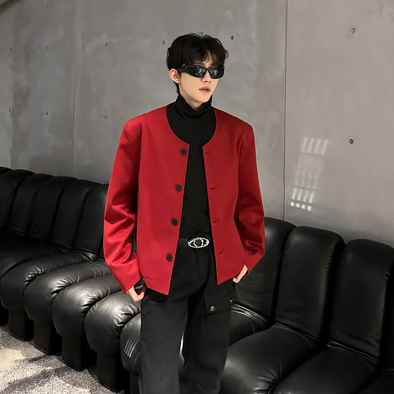 

Ankela Red Men's ort Nel Suit Jaet Cisas New Year Faion Casual Sle Stand Fit Polyester Fiber Long Sve