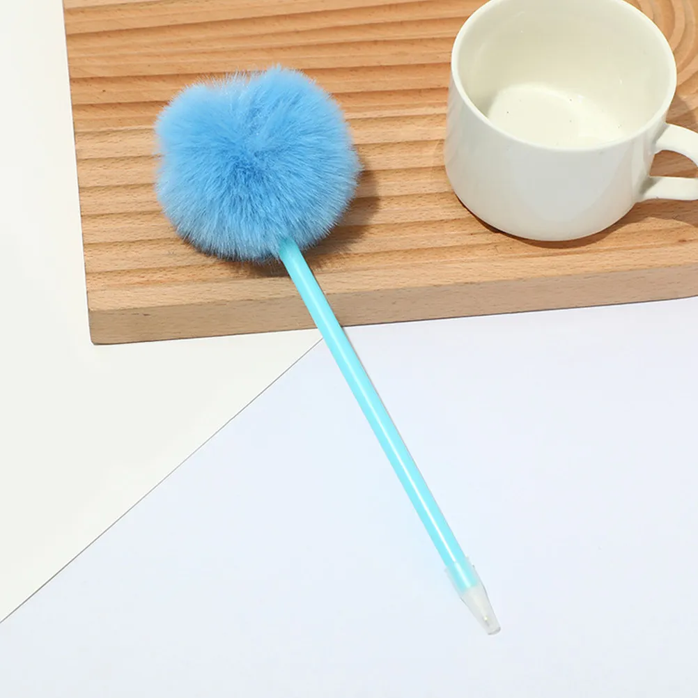 6Pcs Adorable Round Ballpoint Pens Pom-Pom Top Design Colorful Cute Writing Pens for Stationery Set Novelty Desk