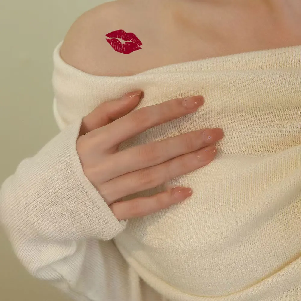 

1pc Red Lips Fake Tattoo for Valentine's Day Waterproof Temporary Tattoo Stickers for Wedding Party Body Decoration