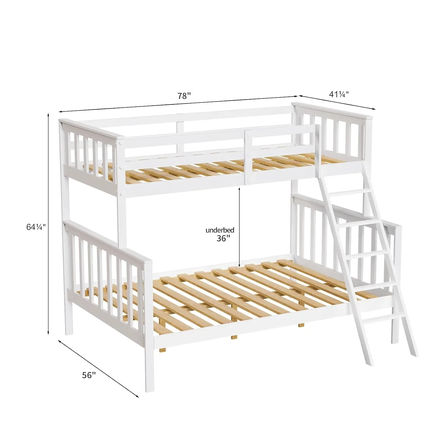 Convertible Twin Over Full Bunk Bed  Children Teens Adults, Solid Wood Bunk Bed Frame with Ladder and Guard, Customized
