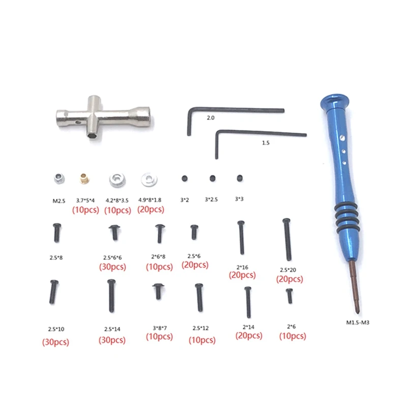 크로스 슬리브 육각 렌치 개스킷 키트, M2 M2.5 M3 나사 패스너, MN D90 MN99S WPL C14 C24 B24 B36 RC 자동차 예비 부품