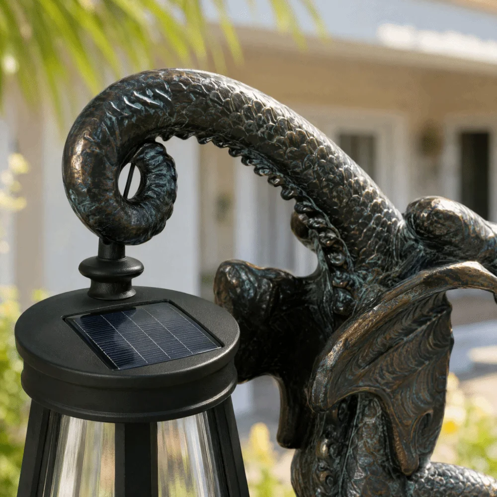 Solar-Powered Dragon Garden Statue Resin Craft Whimsical Design Dragon Garden Decor Light-Up Ornament Creative Decoration