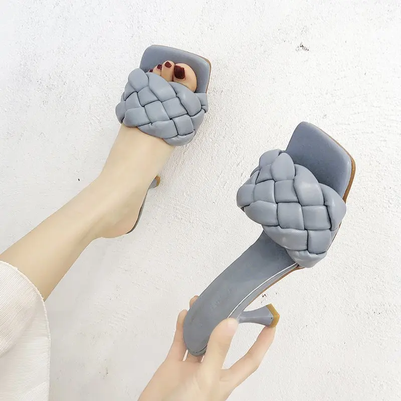 Summer Fashion Women's Square Toe Woven Sandals Luxury Brand Designer Sandals Comfortable Office and Casual Women's High Heels view 6