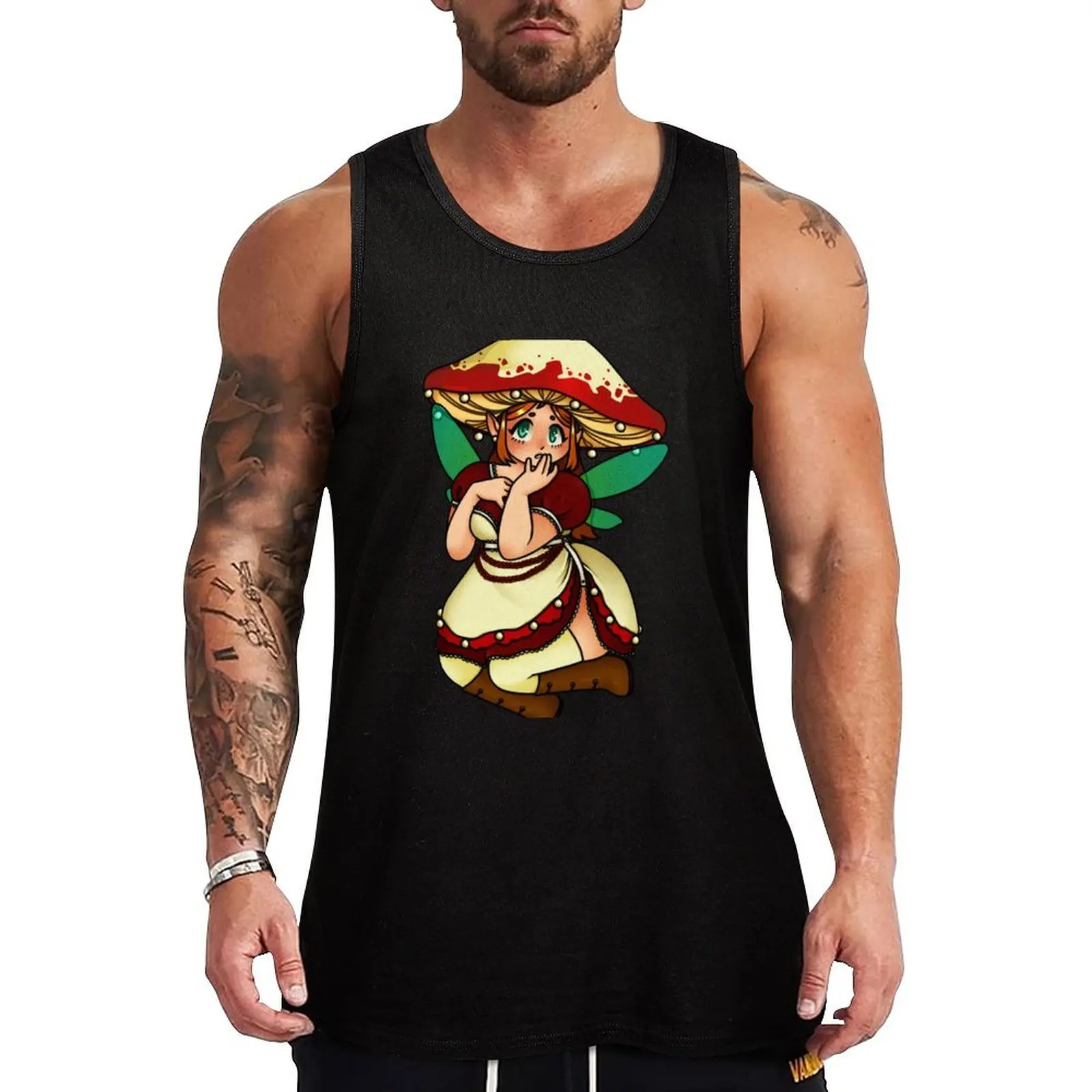 

mushroom fairy Tank Top anime top T-shirt male gym clothing men Men's cotton t-shirt