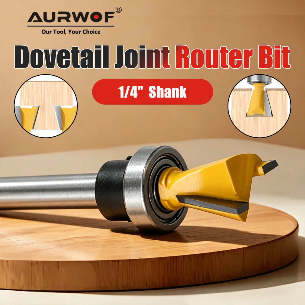 AURWOF 1/4 Shank Dovetail Router Bit 1/2 5/8 Inch Diameter Woodworking Groove Cutter For Cabinet Drawer Joint Slot Milling