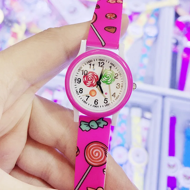 Nuovo orologio per bambini con stampa in silicone Orologio simpatico cartone animato Orologio al quarzo lecca-lecca Fornitura su ordinazione in fabbrica