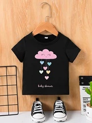 Summer New Male And Female Baby Short Sleeve Black T-Shirt Round Neck Pullover Top