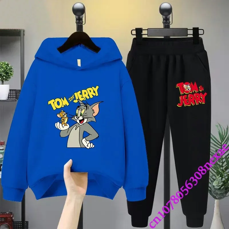 2024 nuovo Set per bambini Disney Tom e Jerry primavera e autunno Cartoon Anime ragazzi e ragazze stampano Top e pantaloni sportivi 2 pezzi