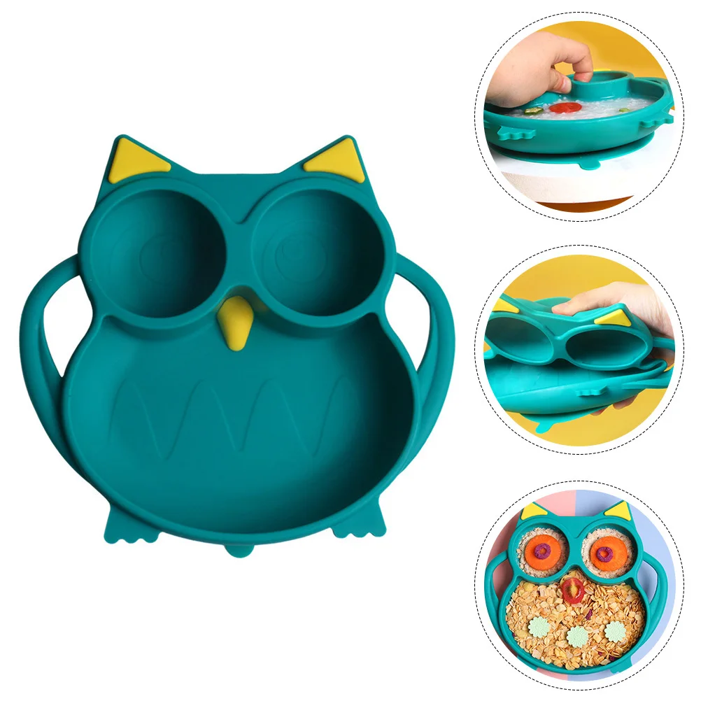 

1Pcs Children Silicone Suction Plate Toddler Food Grade Owl Cartoon Divided Suction Cup Feeding Dish Baby Tableware