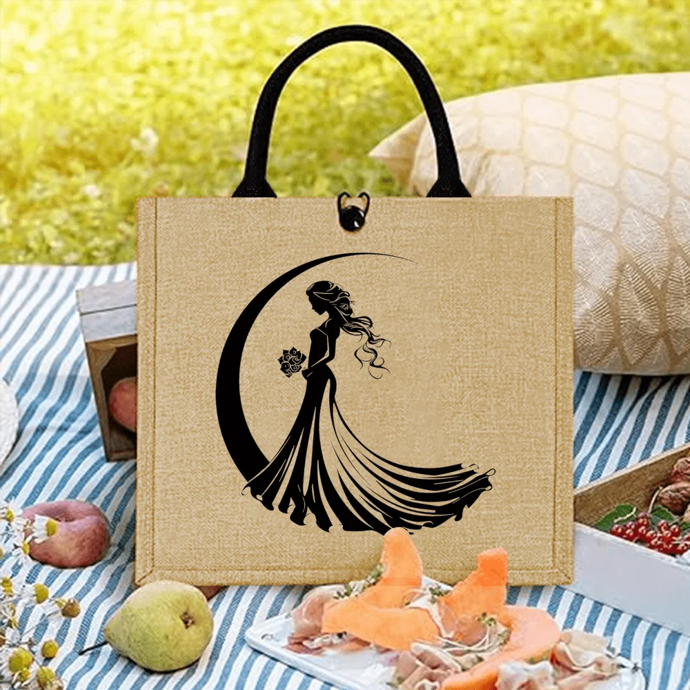 Vintage Wedding Jute Tote Bag Wedding Tote Bag Gift for Bride to Be Neutral Gift the Bride Printed Handbag Large Capacity