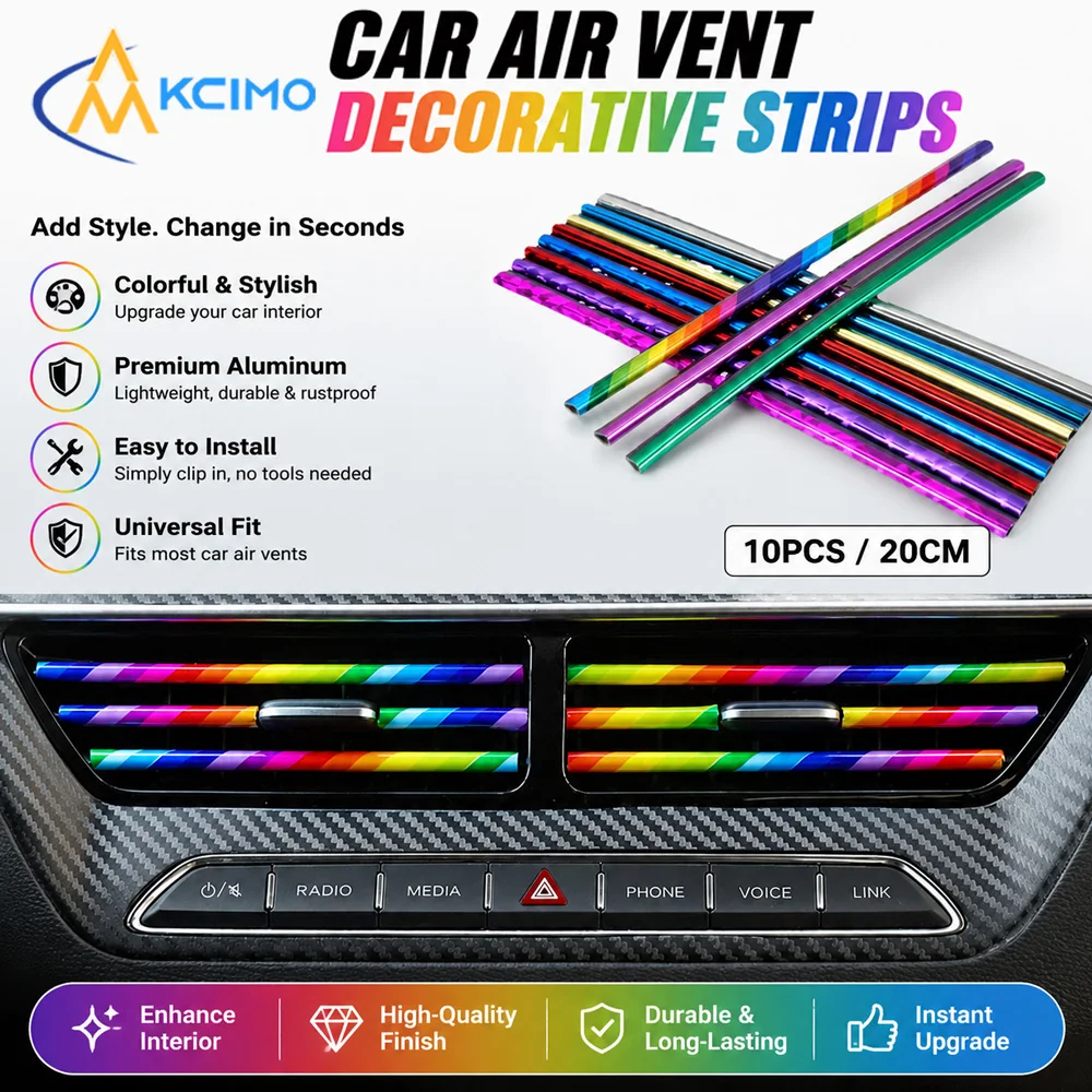 Universal U-Shaped Chrome Vent Trim Strips 10Pcs PVC Air Outlet Decor Line Refit Dashboard Air Vent Edge Auto Interior Parts