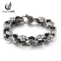 Fongten Smooth Cross Bracelet For Men Silver Color Stainless Steel Charm Bangle Chain Bracelet Hip Hop Male Jewelry Wholesale