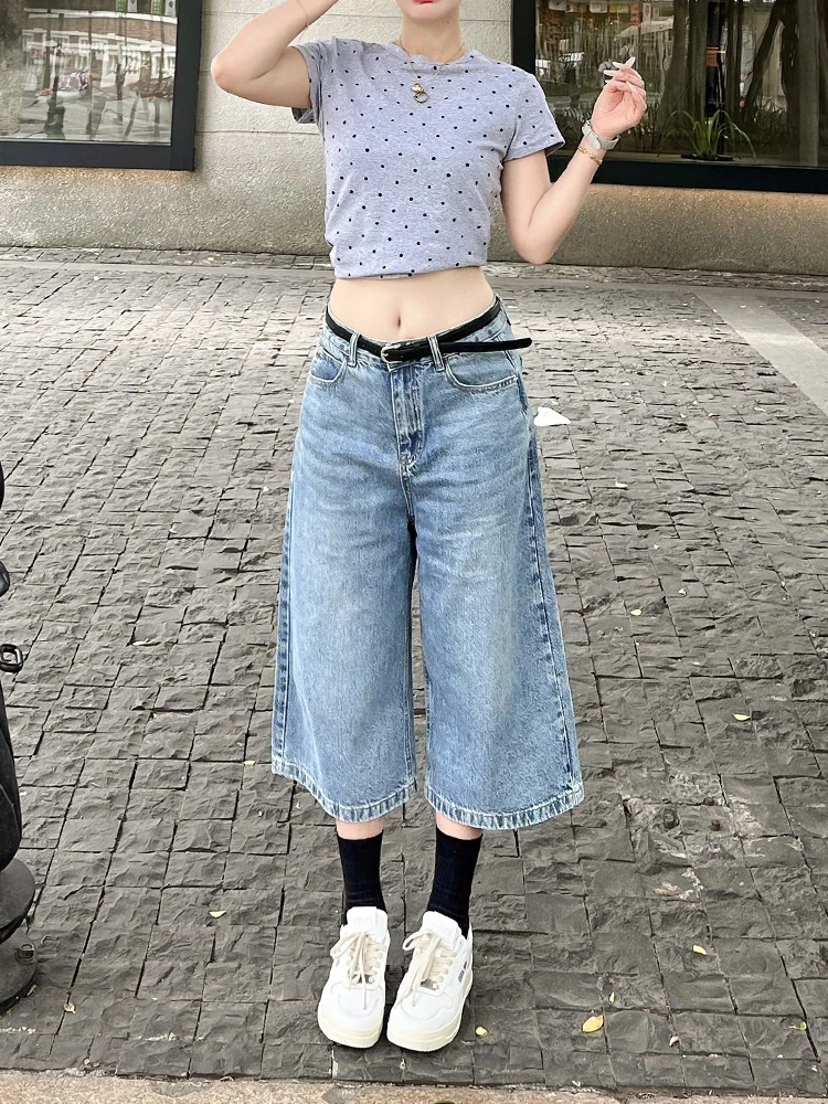 

Women's High Waist Straight Leg Jeans Short Baggy 2024 Trendy Casual Summer Light Blue Washed Denim Shorts Loose Streetwear Y2k