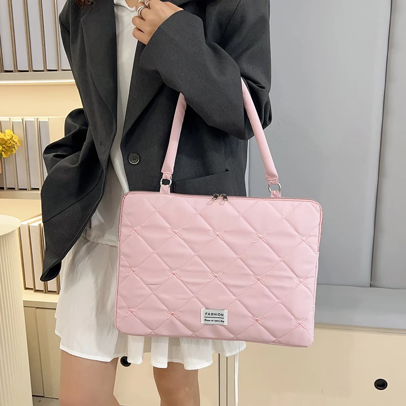 Women Quilted Laptop Cover with Multiple-Compartment Portable Laptop Shoulder Bags Lightweight Stylish Notebook Sleeve for Ipad