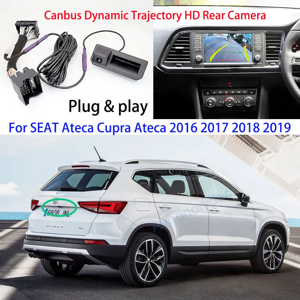 Cámara de visión trasera de estacionamiento HD de trayectoria dinámica Canbus para SEAT Ateca Cupra Ateca 2016 2017 2018 2019 MIB2 STD2 pantalla Original