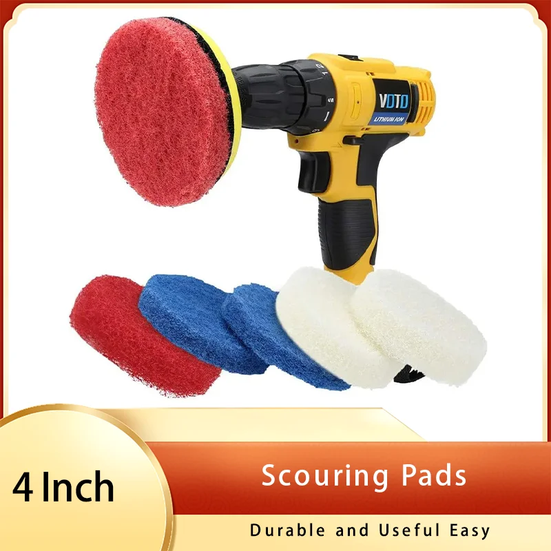 4Inch 100MM Power Scouring Pad Cleaning Kit 2Pcs Blue/White/Red Durable and Useful Easy to Operate for Cleaning Home