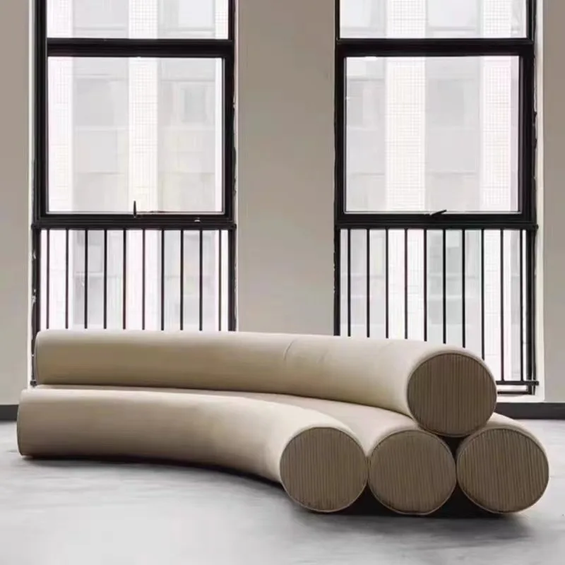 Rainbow arc designer sofa multi-person leisure minimalist cylindrical special-shaped living room hotel fabric sofa