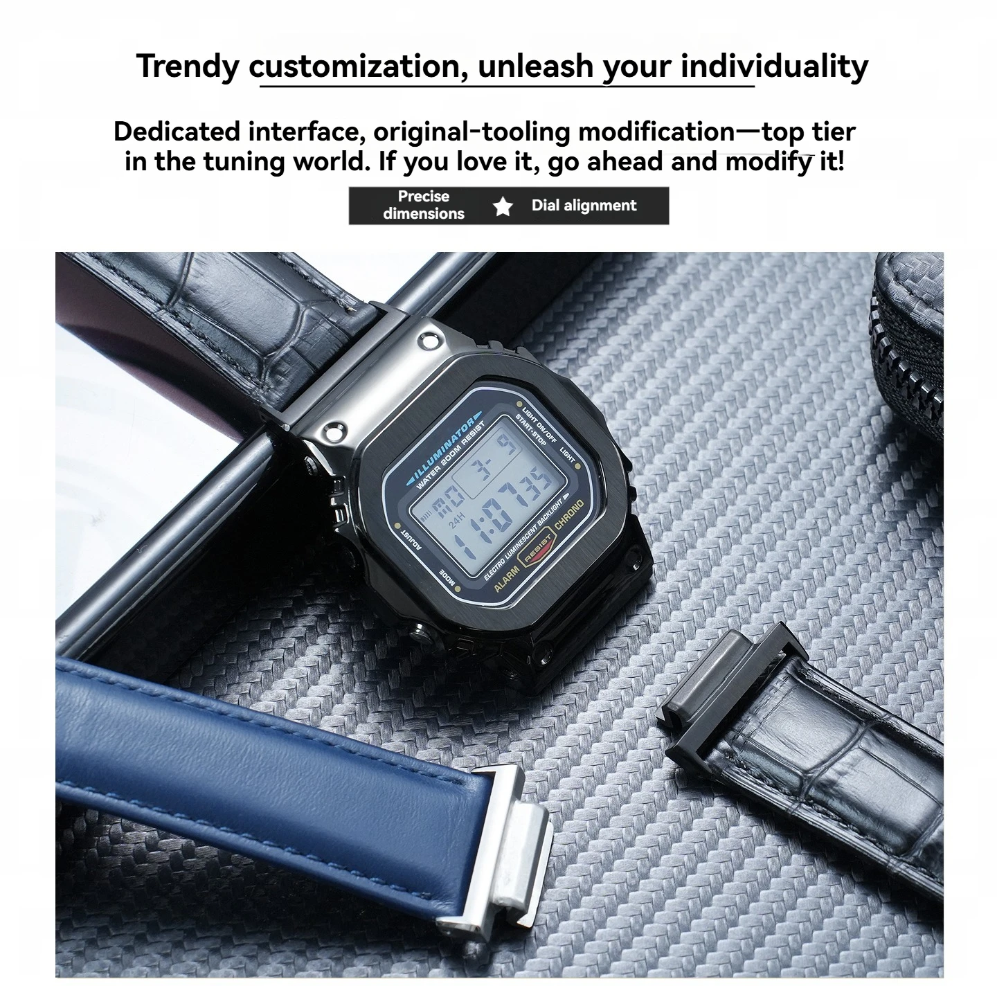 Suitable for Casio modified and upgraded first layer cowhide DW-5600 GA100 GA-110 black gold convex watch with accessories 16mm