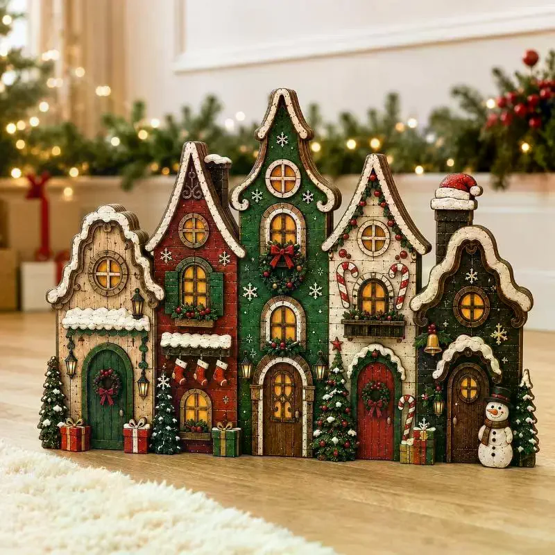 Multi Layer Retro Wooden Village Sign Hand Carved Rustic Decor Perfect for Halloween Christmas Indoor Outdoor Use