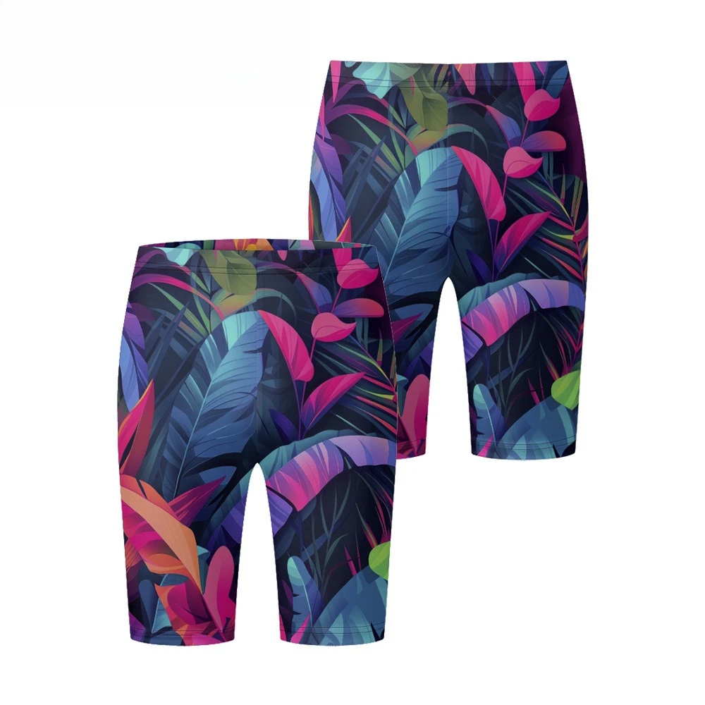 

Men's Compression Swim Trunks Quick-Dry Waistband Tropical Palm Tree Beach Prints Muscle-fit Stretch Swimwear Plus Size Shorts