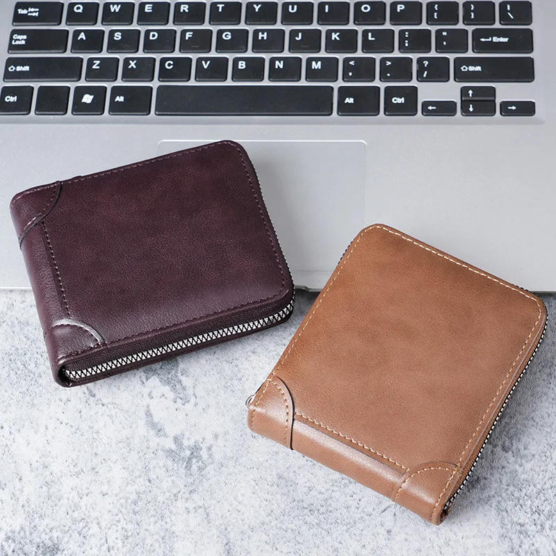 Men's Short Zipper Wallet, Multi-card Slots Card Holder, Coin Pocket, Business Casual Hand Purse