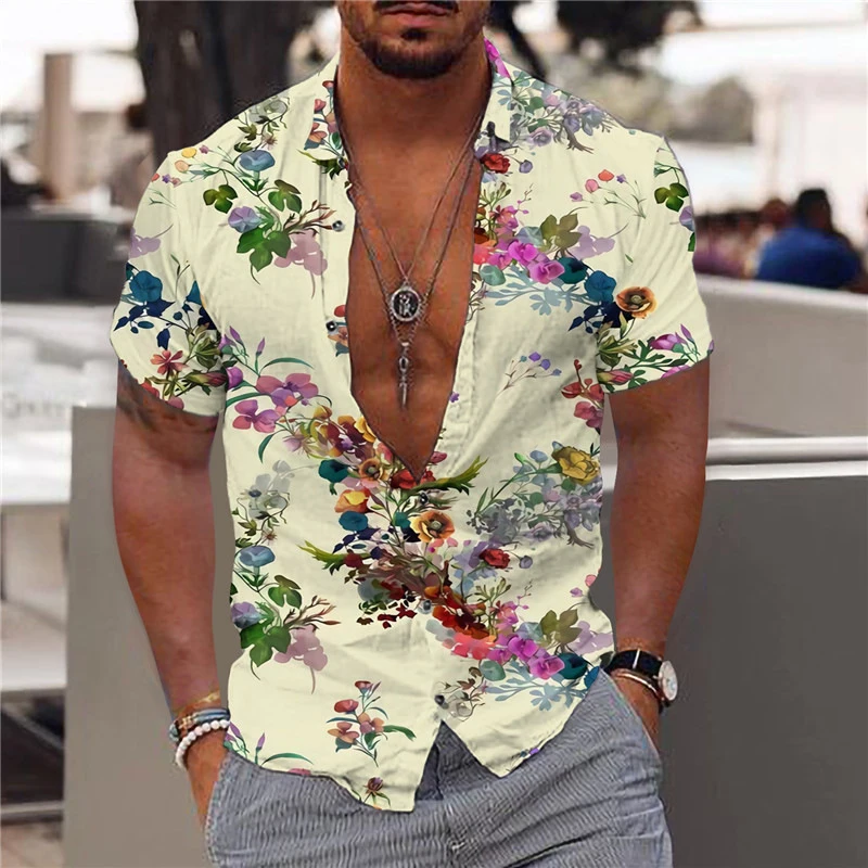 Zomer Heren Hawaiiaans Shirt Met Bloemenprint Korte Mouw Revers Met Knop T-Shirt Vakantie Strandfeest Casual Shirt Top Street Wear