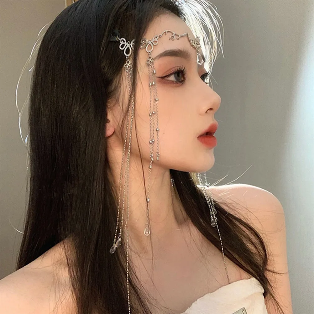 Elegant Forehead Head Chain for Women Alloy Tassel Dangle Jewelry Hair Accessory Wedding Bridal Halloween Christmas Festival