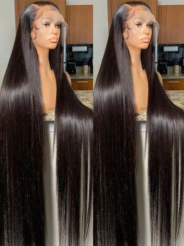 250 density 13x6 HD Transparent Straight Lace Frontal Human Hair Wigs 30 40 Inch 13x4 Lace Front Wig PrePlucked For Women