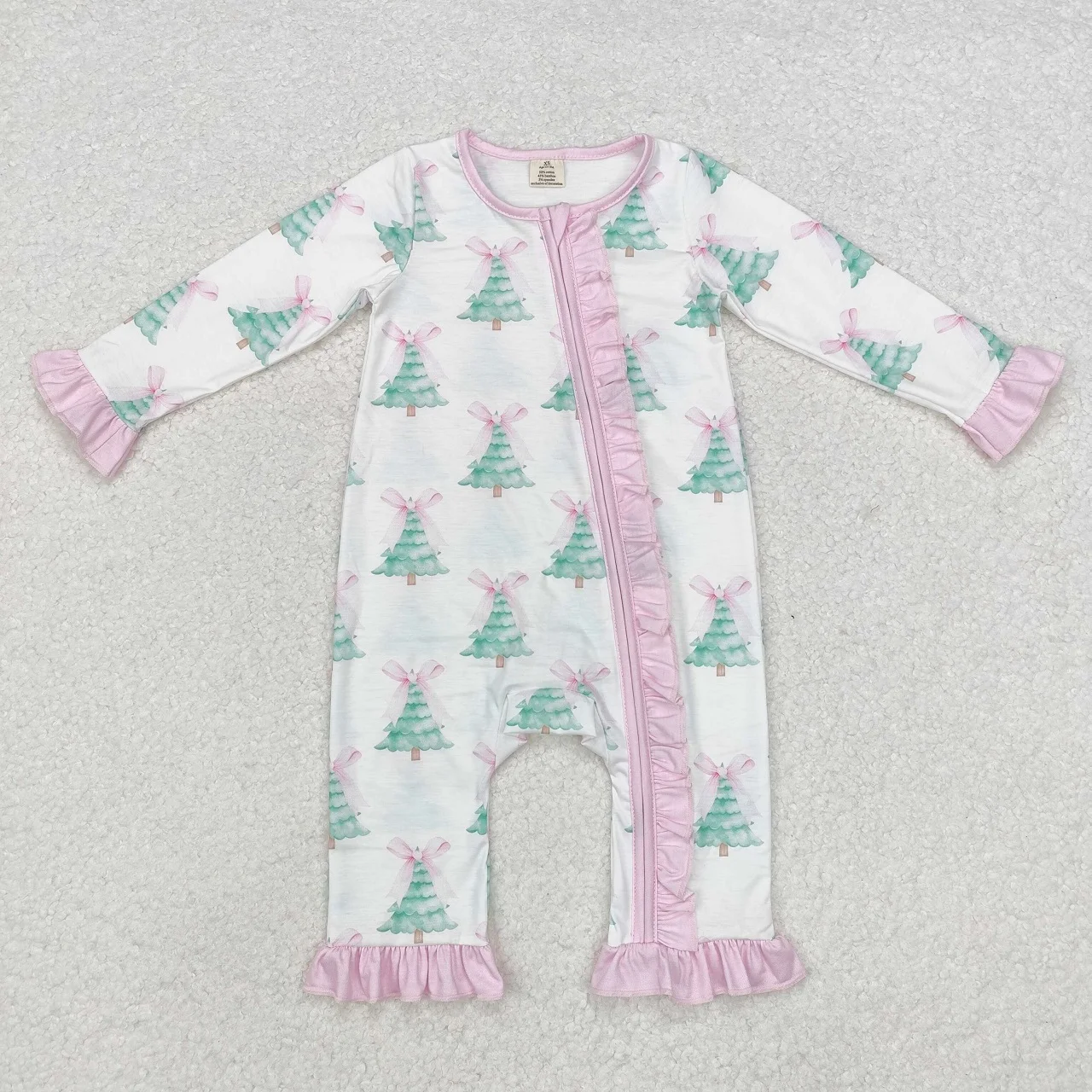 Wholesale Kids Bow One-piece Newborn Coverall Bodysuit Long Sleeves Zipper Ruffle Jumpsuit Toddler Baby Girl Christmas Romper