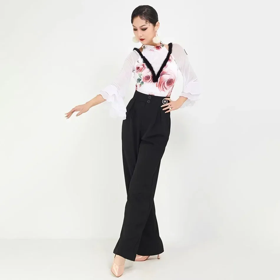 High Waist Button Design Trousers Female Latin Dance Dress Women Performance Belly Modern Dancing Dresses B20017