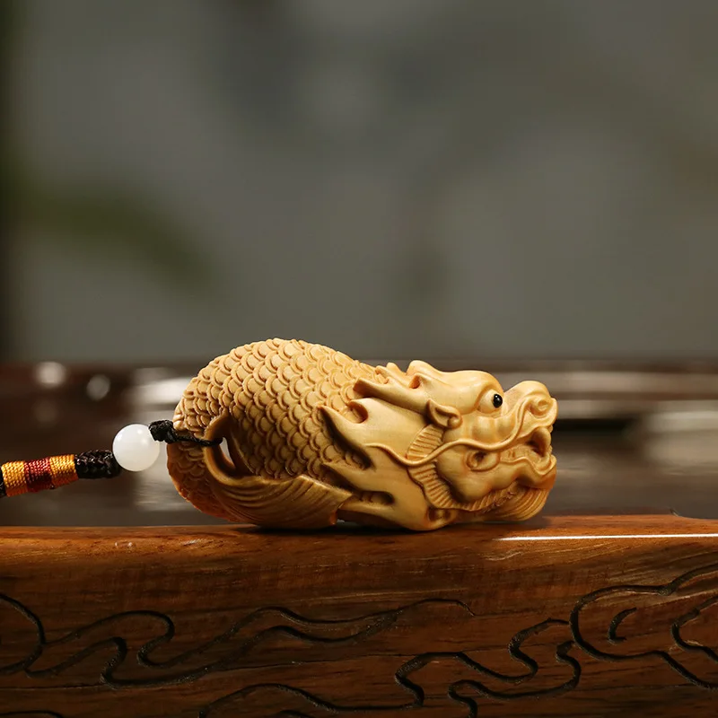 LS080 - 7*3*3 CM Hand Carved Boxwood Netsuke - Pretty Dragon Fish