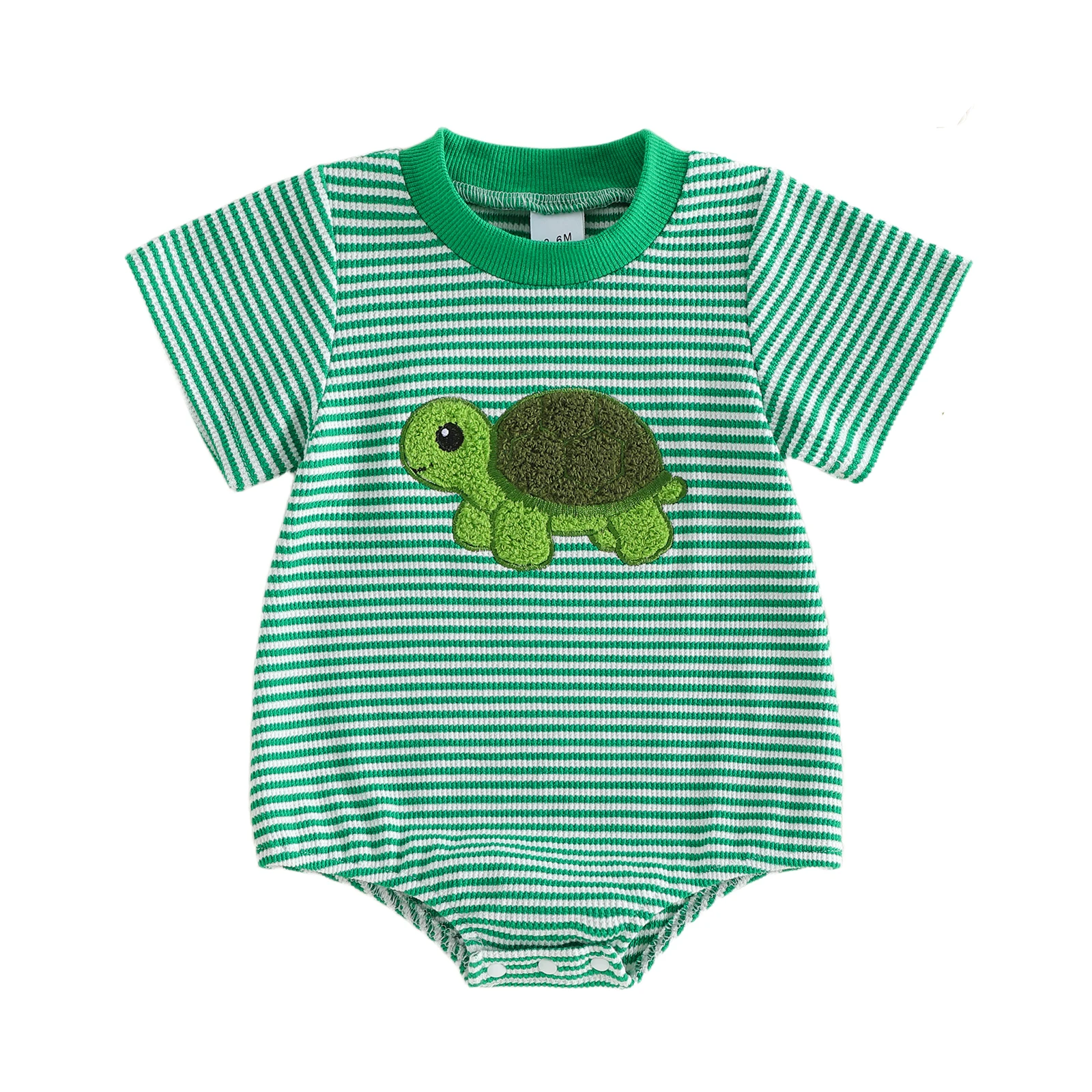 Body de Verano para Bebé, Manga Corta, Cuello Redondo, con Rayas y Bordado de Tortuga, para Niñas y Niños