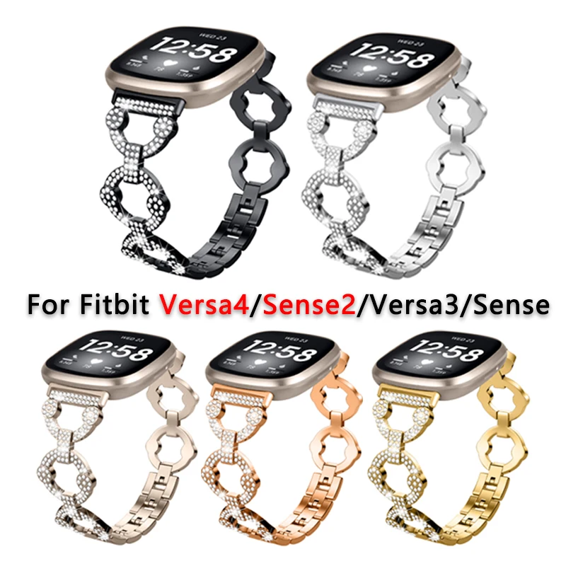 For fitbit sense sense 2 band Stainless Steel O-shaped Diamond Watchband Wrist strap for fitbit versa 4 versa 3 Smart Watch