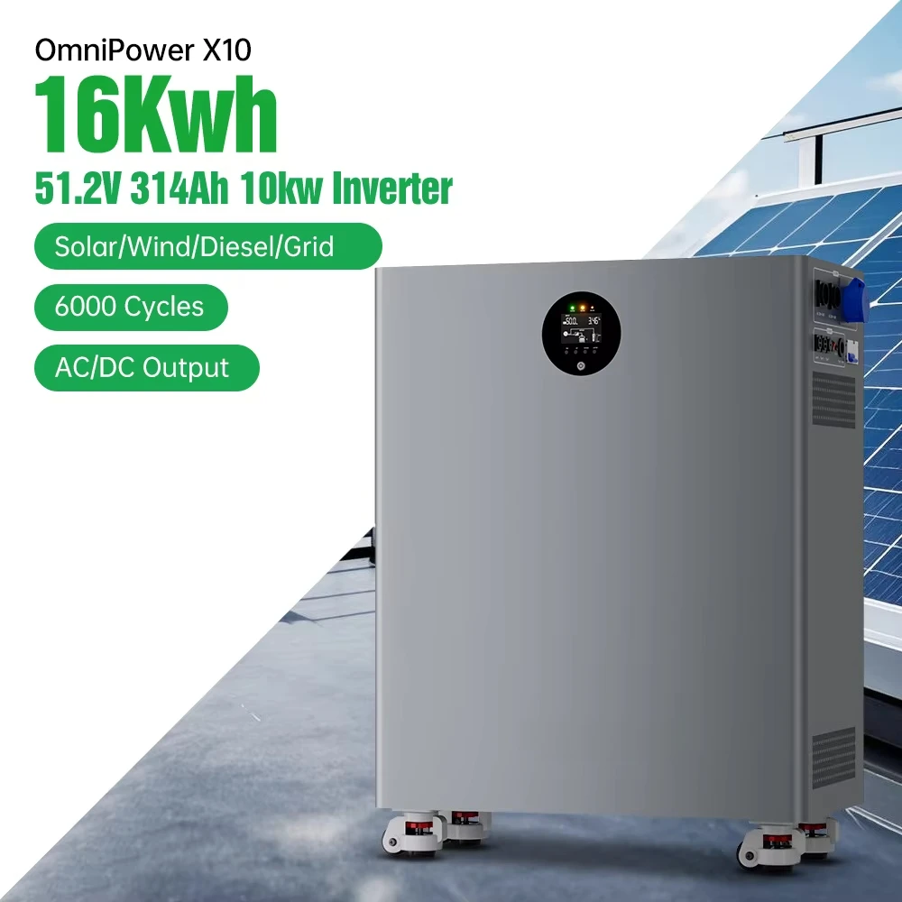 All in One Stacked Lifepo4 Battery Solar Energy Storage Power System Home 51.2v 16/32kwh Hybrid Solar  Power Generator